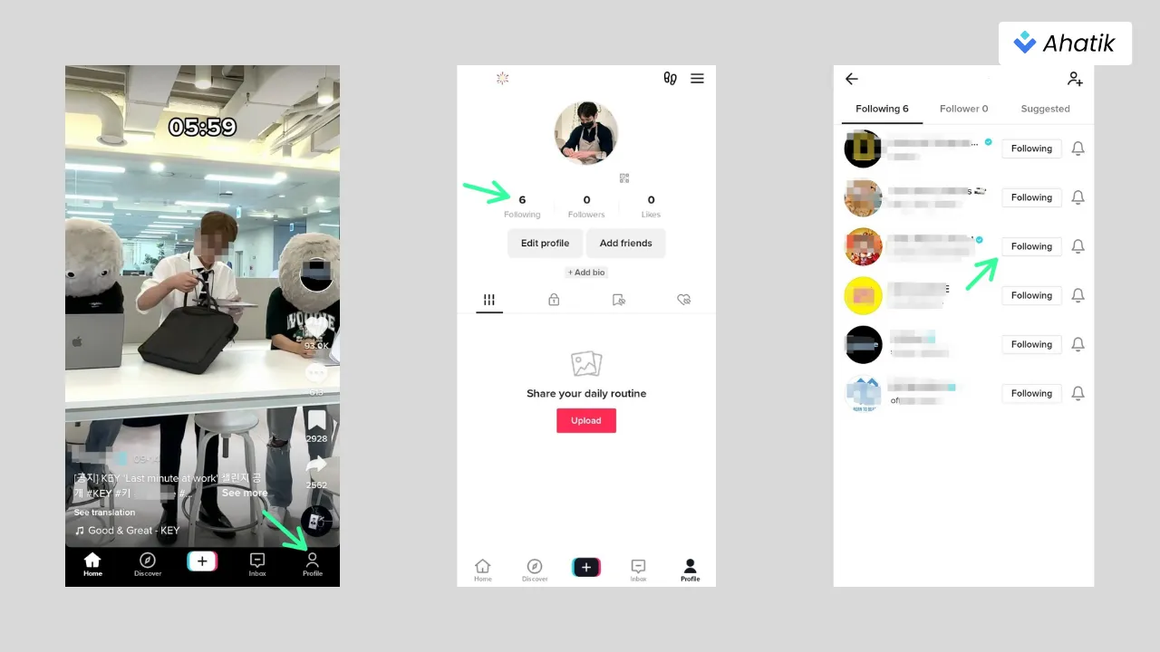 Step 3 to Unfollow people in TikTok - Ahatik.com